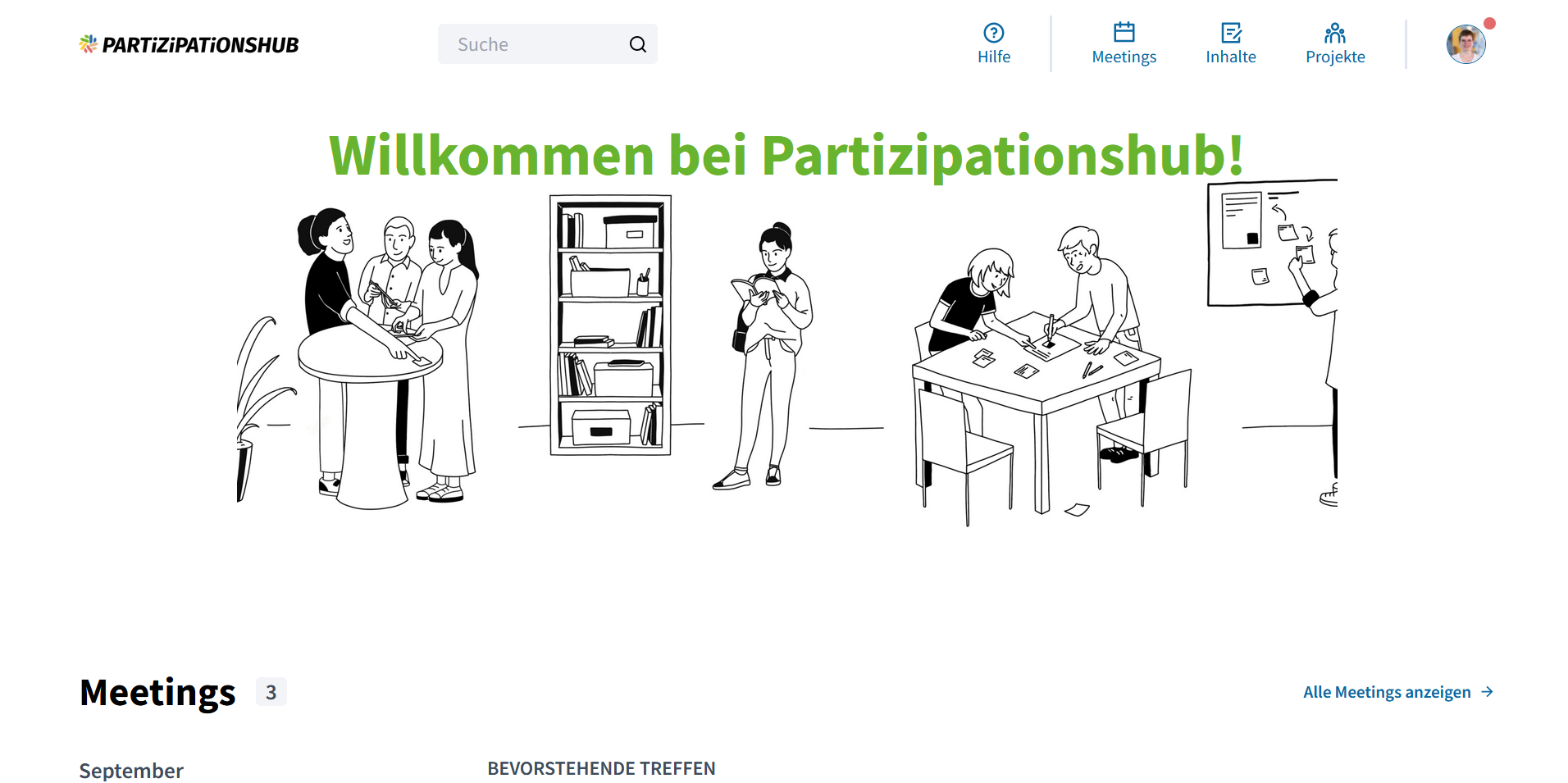 Screenshot der Partizipationshub Homepage